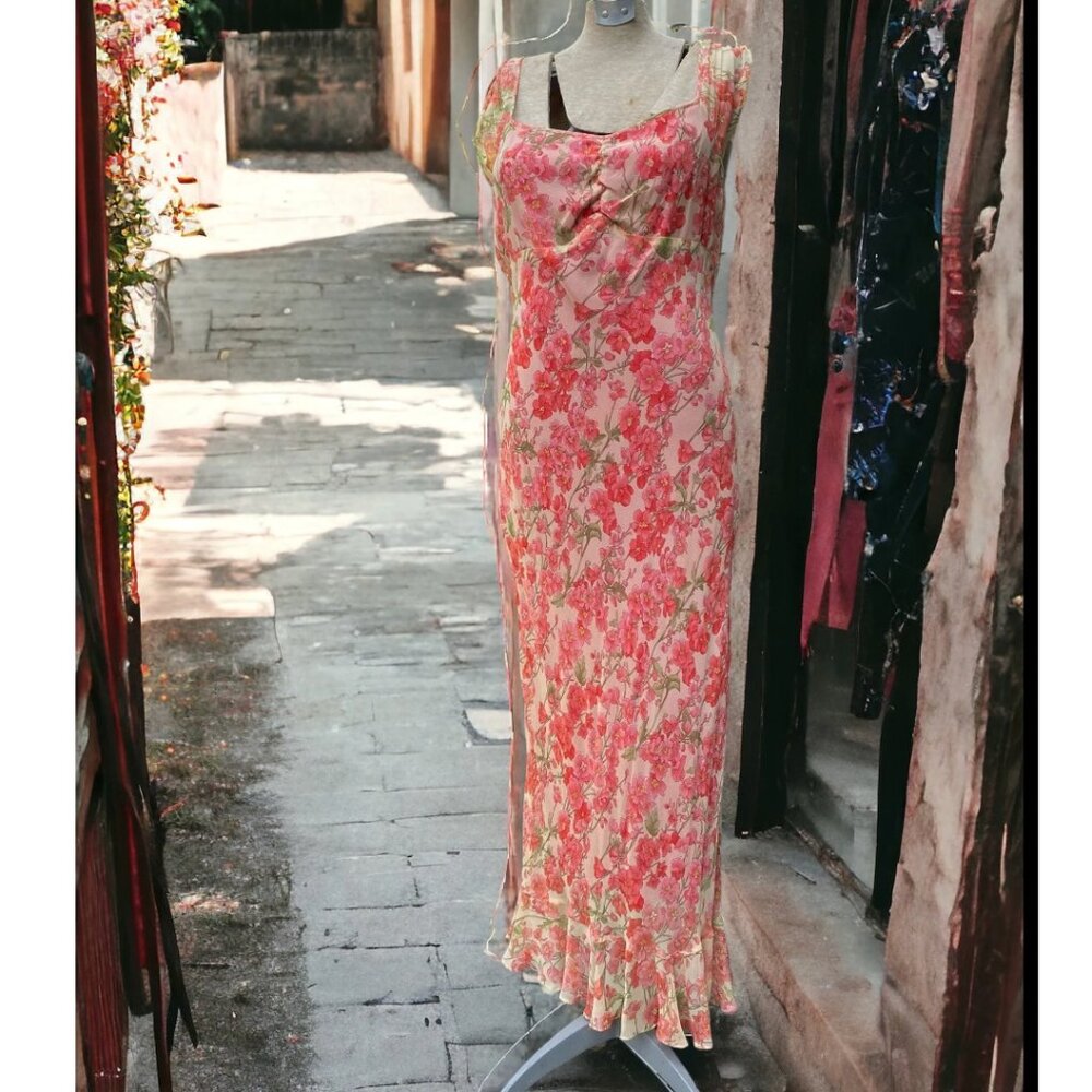 Vintage Fiori di Zucca Slip Dress 90s Slip Silk Dress Floral DEADSTOCK